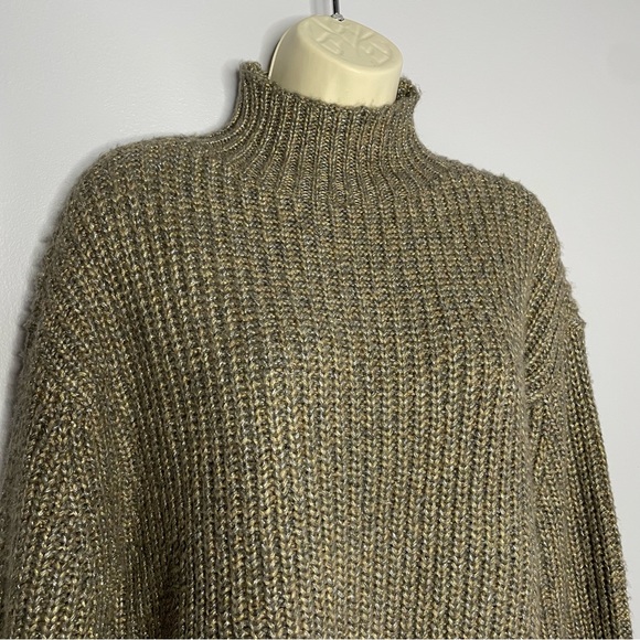 Ann Taylor Brown Graige Sparkly Chunky Knit Sweater High Neck - Picture 3 of 7